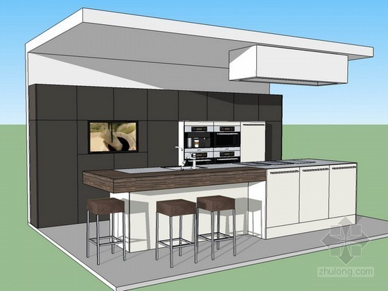 南非开放式白色系住宅资料下载-开放式厨房sketchup模型下载