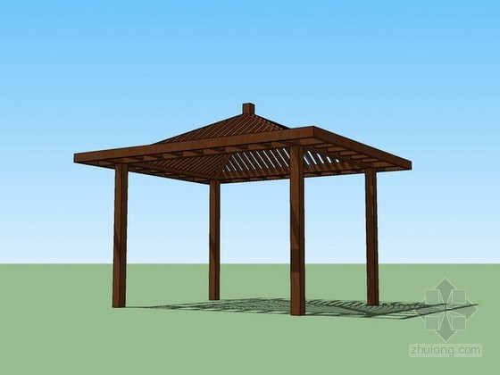 木结构连接资料下载-木结构亭子sketchup模型下载