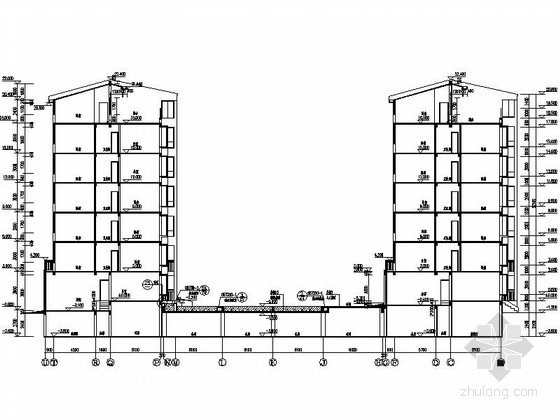 [郑州]某六层复式住宅楼建筑施工图-剖面 