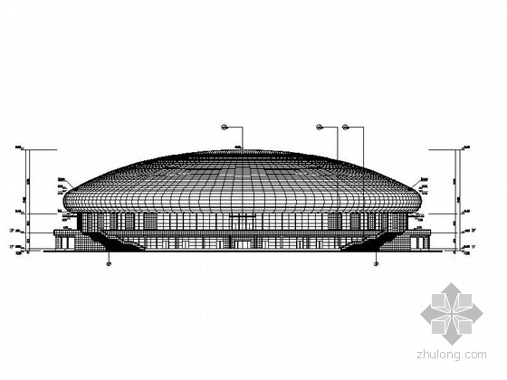 [吉林]6018座钢桁架中央索承网壳组合屋架体育馆建筑结构施工图-立面图 