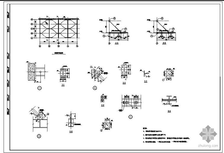 5m跨钢结构图纸资料下载-某5m钢结构雨篷节点构造详图