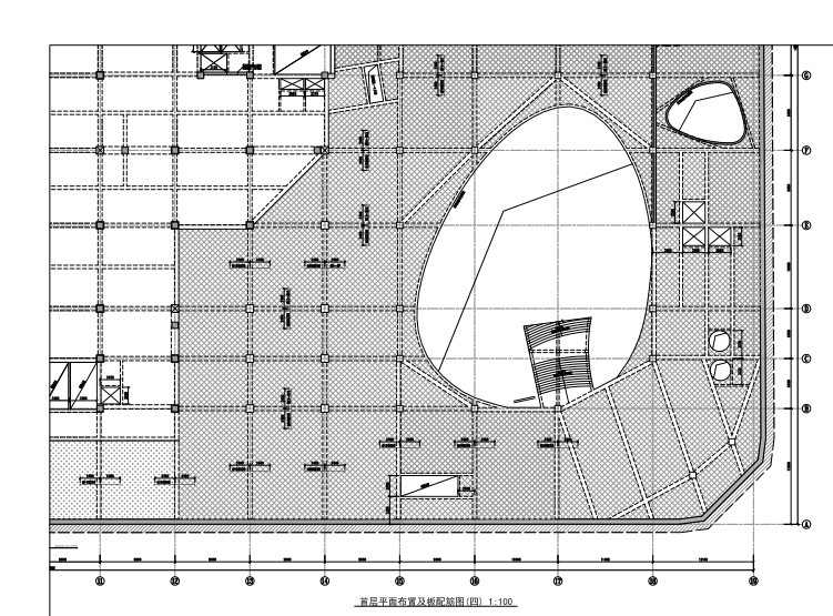 67层超高层综合楼框筒结构施工图2017-首层平面布置及板配筋图