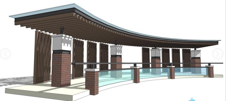 铁艺廊架3d模型资料下载-中式风格廊架构架景观su模型