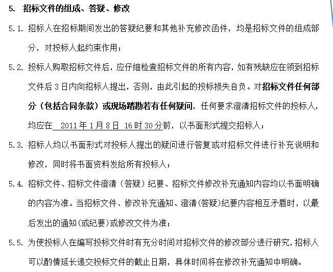 [绿城]千岛湖玫瑰园项目室内精装修工程招标文件（共113页）-5.招标文件的组成、答疑、修改