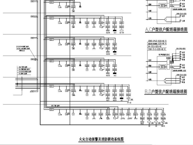 某底商高层住宅强弱电图纸-火灾自动报警及消防联动系统图