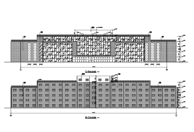 [宁夏]10层钢框架办公楼结构施工图（CAD、35张）-钢框架办公楼建筑立面图