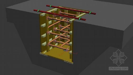 [四川]框架核心筒结构超高层基础底板大体积混凝土施工方案（中建）-集水坑、电梯坑模板支设效果图 