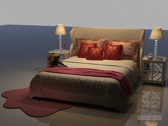 温馨双人床资料下载-舒适温馨床3D模型下载