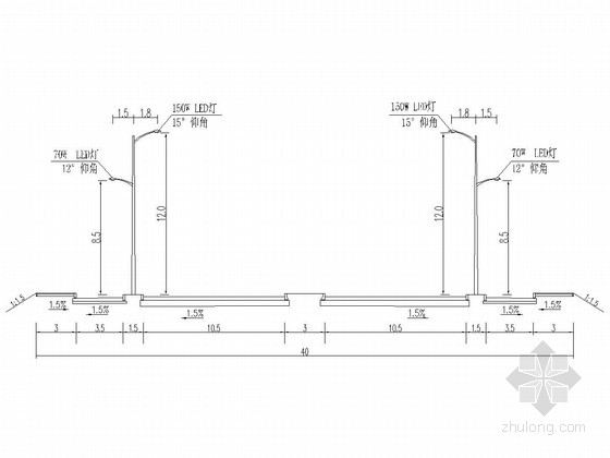 [浙江]城市主干路路灯工程施工图设计16张-路灯布置断面图 