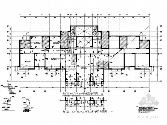 32层剪力墙结构大学城住宅楼结构施工图（含建筑图）-标高5.900~56.900板配筋平面图 