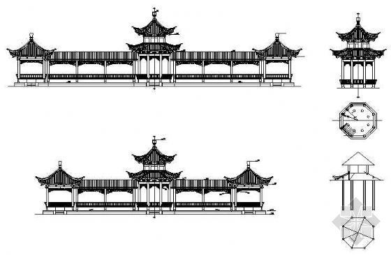 某连廊八角亭结构图-4