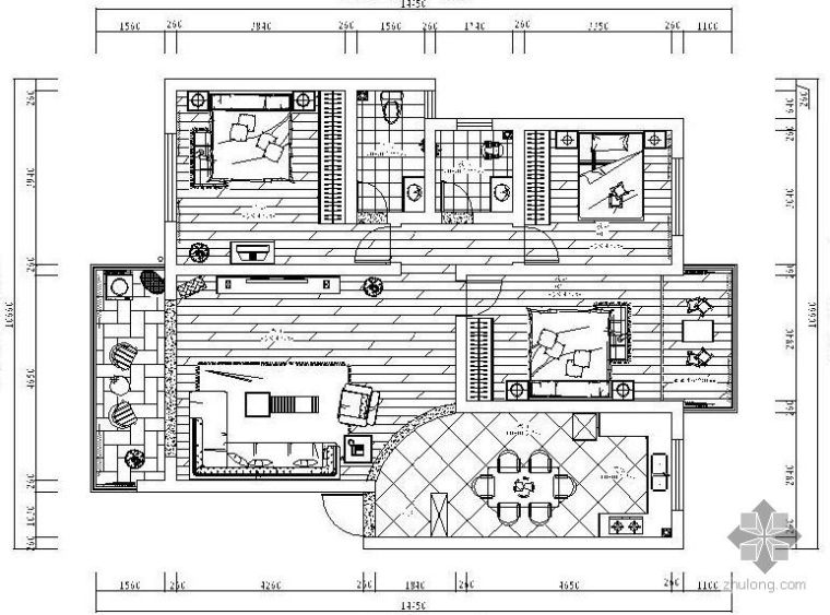 三室两厅原始平面图资料下载-[衡阳]三室两厅设计图