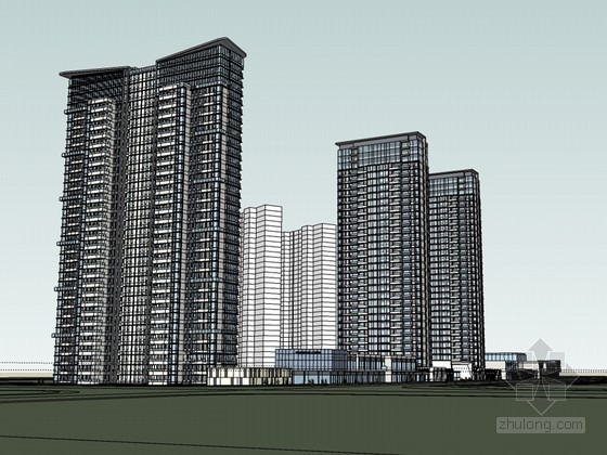 杭州高层住宅模型资料下载-现代高层住宅SketchUp模型下载