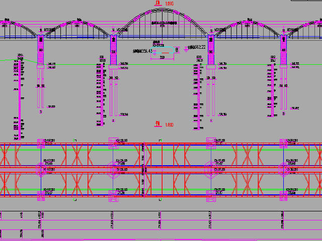 桥型布置图CAD图资料下载-陕西渭河主桥(3x68+92+3x68)m下承式钢管系杆拱桥设计图133张CAD