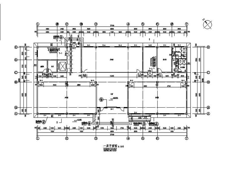 [宁夏]多层钢结构现代办公楼建筑施工图-多层现代钢结构办公楼平面图