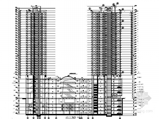 [深圳]某98层商业综合体建筑施工图（439米）-剖面图