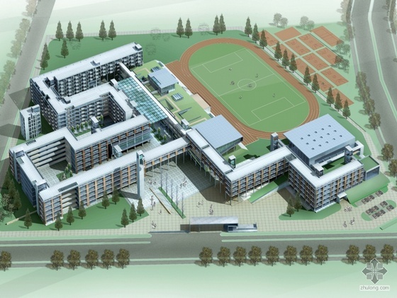 宿舍建筑设计含效果图资料下载-[富阳市]场口某中学规划及建筑设计文本及CAD扩初（带效果图）
