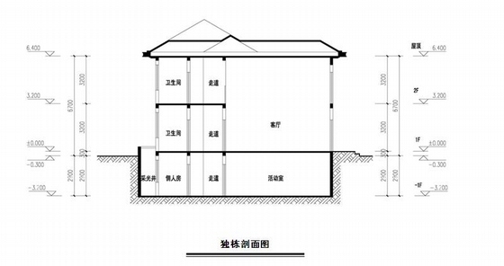 [南昌]新中式风格对称式高档别墅建筑设计方案文本-新中式风格对称式高档别墅建筑剖面图
