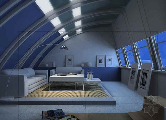 灰白空间客厅模型资料下载-弧屋面空间模型之客厅