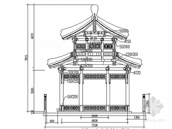 [仿古建]八柱重檐八角凉亭及曲桥组合施工图- 