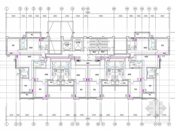 [山东]高层居住建筑采暖通风系统设计施工图-二十七层采暖平面图 