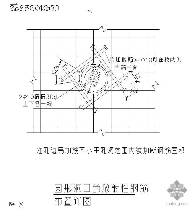 提高劲性骨架节点资料下载-某圆形洞口的放射性钢筋布置节点构造详图