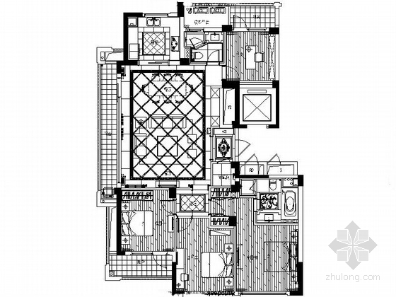 国外样板房室内设计资料下载-[浙江]全套四居室样板房室内设计CAD施工图