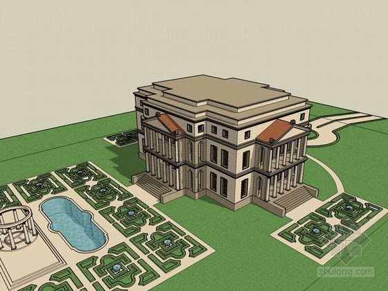政府办公楼广场全套资料下载-欧式政府办公楼SketchUp模型下载
