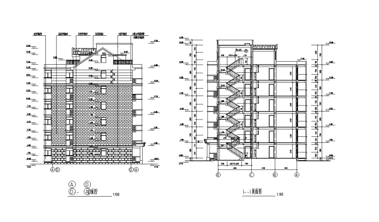 国贸一期14号欧式多层居住建筑设计施工图CAD-国贸一期14号多层欧式多层居住建筑设计剖面图