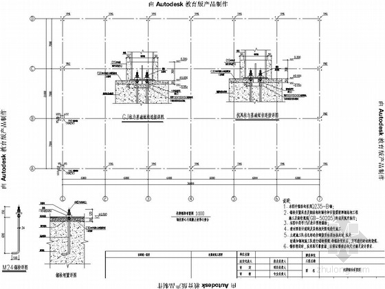 [呼伦贝尔]一层排架结构及钢结构体育馆结构图（含建筑图）-柱脚锚栓布置图 