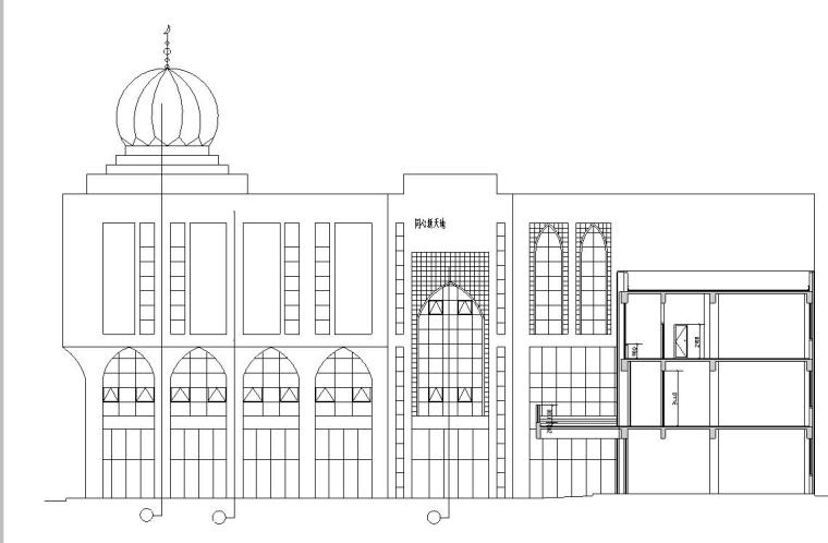 三层建筑框架平面图资料下载-[宁夏]三层伊斯兰风格框架结构商业广场建筑施工图（含效果图）