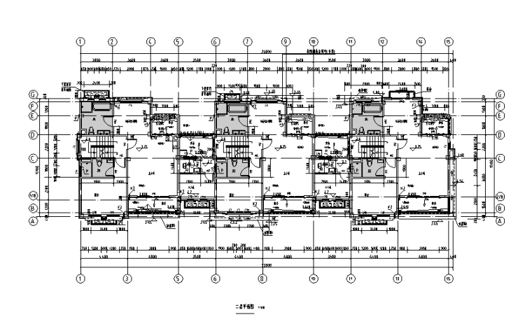 知名地产3层复式别墅建筑结构施工图2013-二层平面图