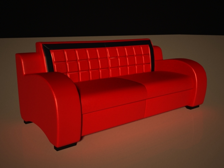 红色台灯3D模型资料下载-红色皮沙发3D模型下载