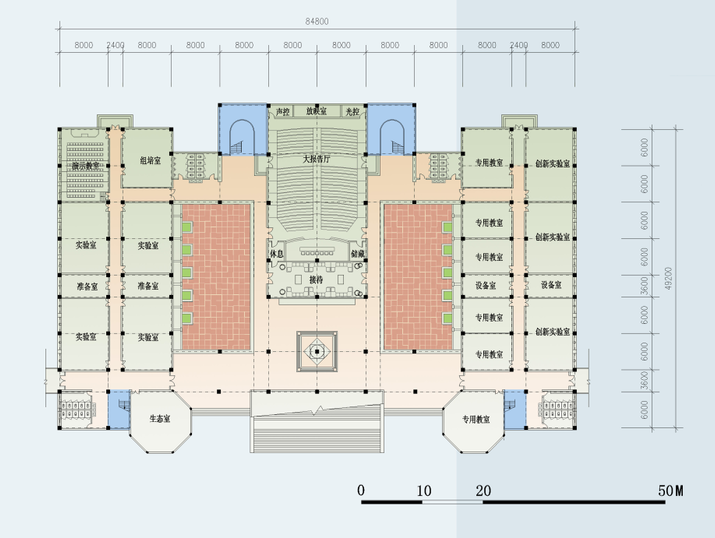 [江苏]无锡第一中学校园规划及建筑设计方案文本-科技楼一层平面图