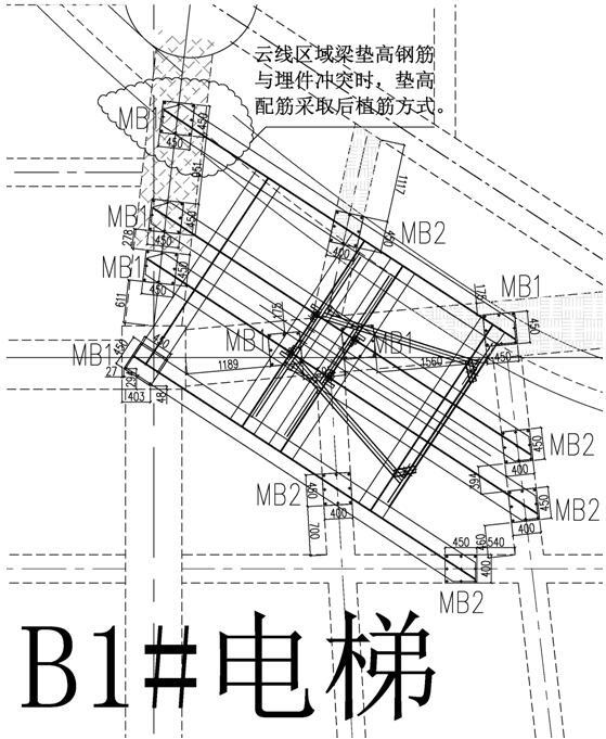 [天津]双子塔北座、南座项目施工升降机安拆方案（建筑物外侧）-埋件布置图