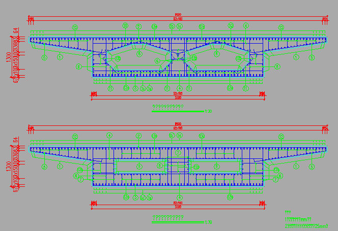 [重庆]3X20＋3X20m钢筋混凝土单箱双室箱梁桥设计图48张CAD（附66页计算书）-第二联箱梁普通钢筋构造图