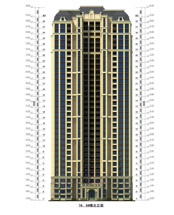 [长沙]高层法式外立面住宅建筑设计方案文本-高层法式外立面住宅建筑立面图