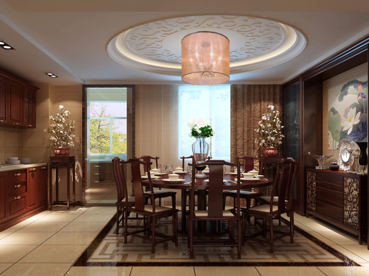 新中式餐厅装修案例资料下载-新中式餐厅3D模型下载