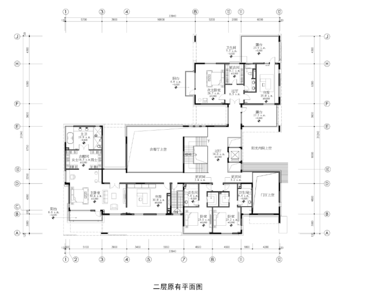 [北京]富力湾湖心岛别墅室内装修方案-二层平面图