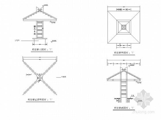 防腐木四角亭详图资料下载-景观构架亭施工详图