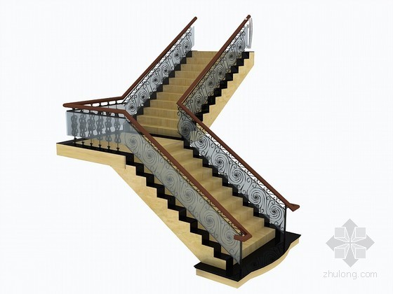 欧式楼梯模型下载资料下载-漂亮欧式楼梯3D模型下载