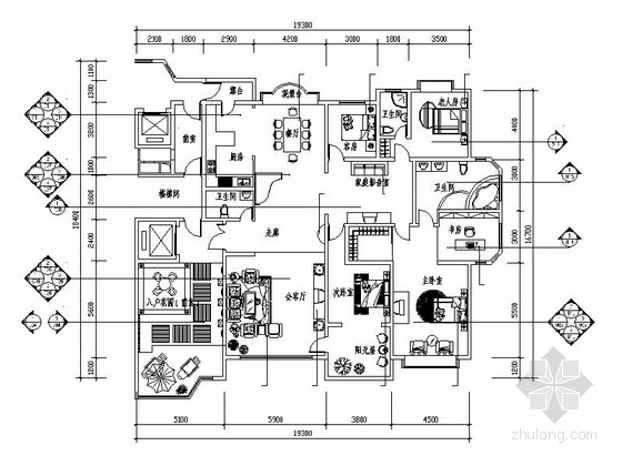 室内设计cad含su资料下载-[石家庄]欧式超豪华舒适4室3厅室内设计CAD施工图（含实景图）