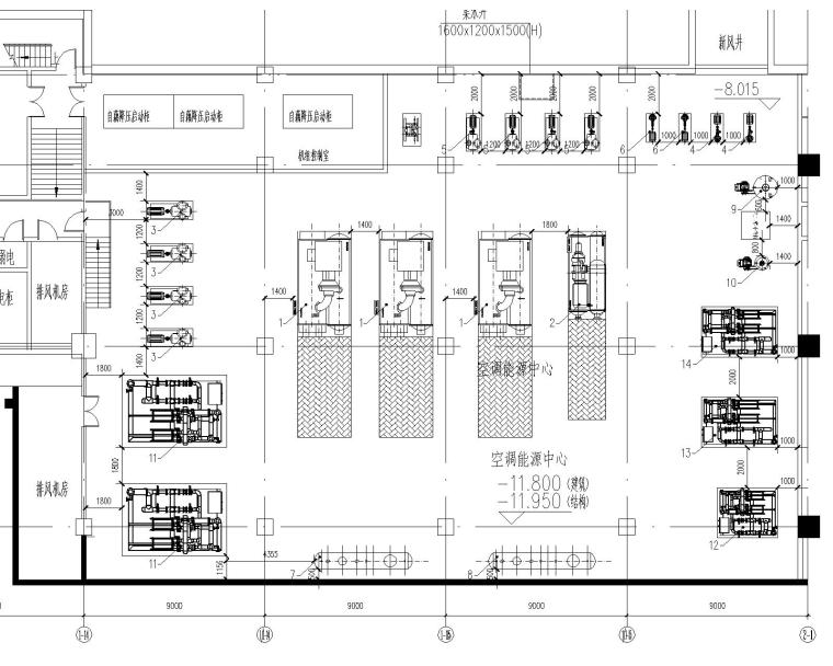 [上海]商业办公综合楼暖通施工图（含通风平面、冷却水系统图、锅炉房平面及系统图等）-冷冻机房平面布置图