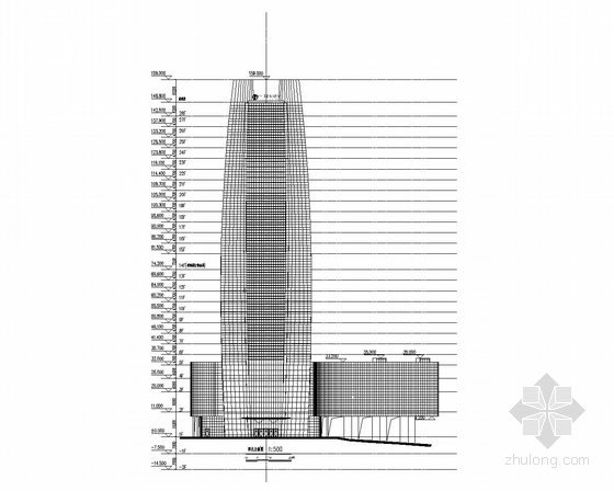 [重庆]某148米超高层企业办公楼建筑施工图（含效果图）-西北立面图