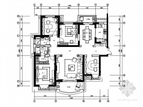 法式居室设计资料下载-[河南]法式风格四居室样板房装修图（含效果）