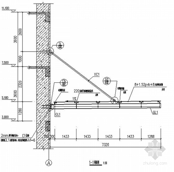 桁架弧形门资料下载-弧形点玻式玻璃雨篷结构施工图