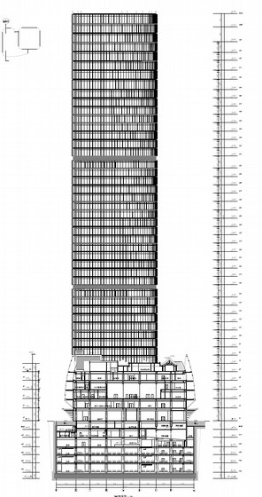 [北京]CBD核心商务区金融中心办公塔楼建筑设计施工图（44层 220米高）-金融中心办公塔楼剖面图 