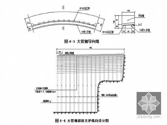 立交隧道下穿段施工方案（左右线分修）-大管棚超前支护纵向设计图