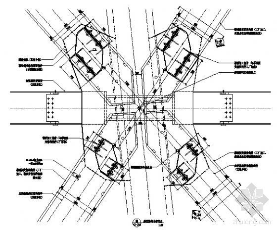 斜幕墙节点资料下载-CCTV主楼节点图-斜交格构十字节点