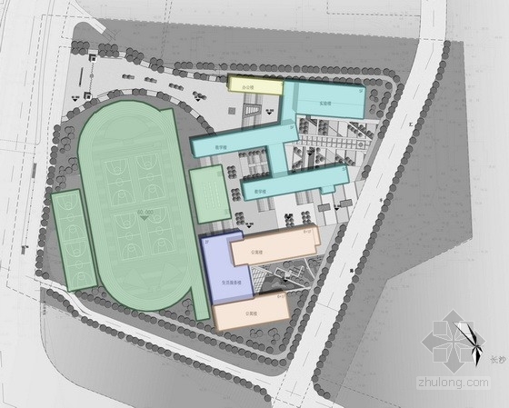 现代风格中学校园规划方案资料下载-[长沙]某中学规划方案文本
